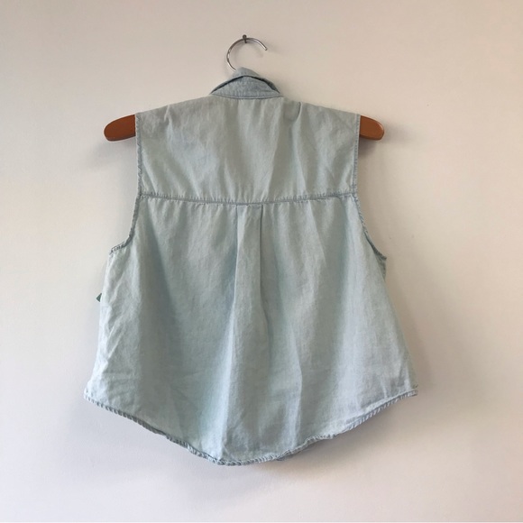 AMERICAN APPAREL denim shirt sleeveless button down shirt chambray light blue - Picture 4 of 4